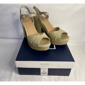 Kaari Blue Women's Vera Woven Wedge Sandals Beige Open Toe Ankle Strap Sz 9 NIB